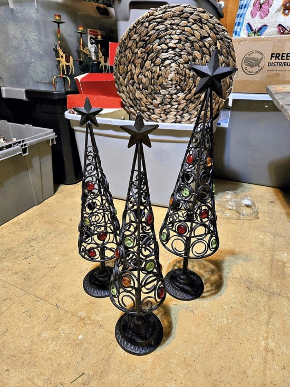 Set of 3 Black & Multicolor Metal Holiday Trees